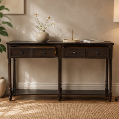 Console Table Sofa Table Easy Assembly with Two Storage Drawers and Bottom Shelf
