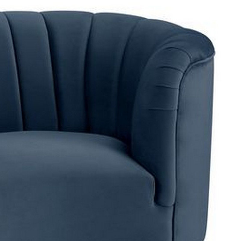 Chaise avec capitonnage à rainures verticales et conception incurvée, Velours bleu