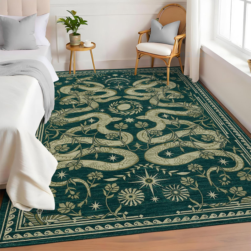 5x7 Area Rugs for Living Room Vintage Gothic Snake Rug with Non Slip Backing, Non Shedding Low Pile Washable Rug Stain Resistant Foldable Mats for Dining Room, Bedroom, Office