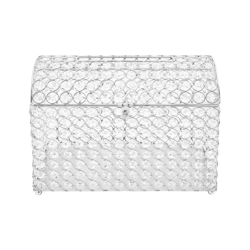 Wedding Card Box with Heart Lock, Silver