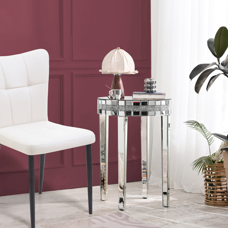 Table ronde à miroir avec surface miroir haute définition et base sculpturale en métal pour le café, peu encombrante, plateau en verre trempé, diamètre de 19,7 po, coins de lecture à hauteur de 28,3 po, hauteur
