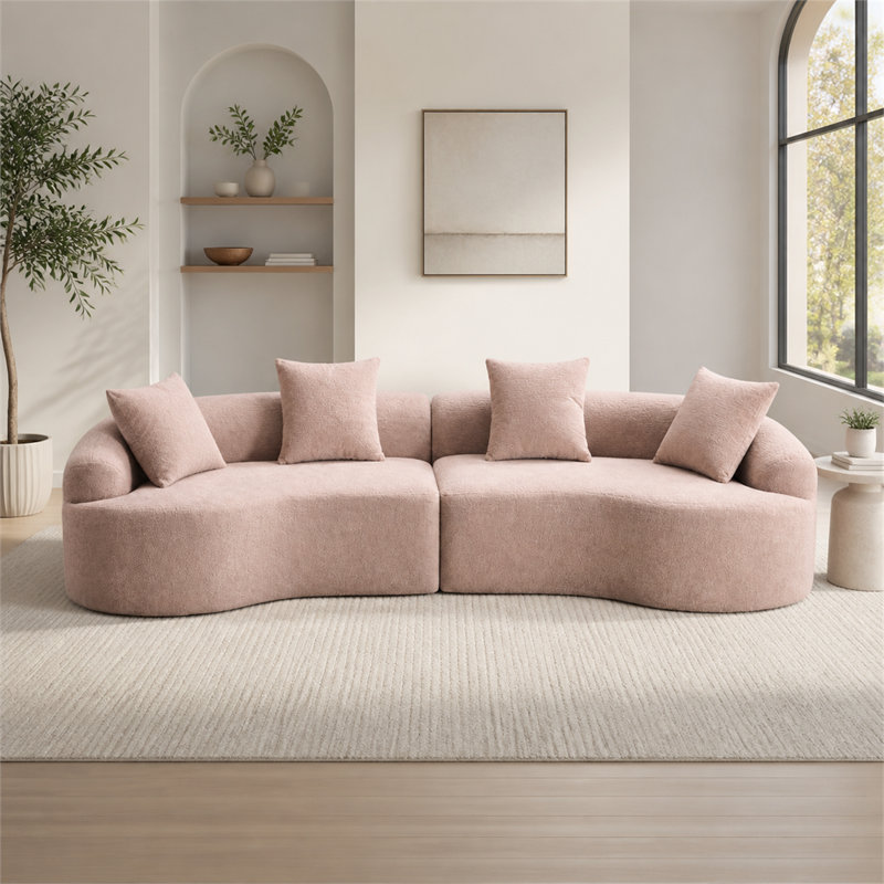 Canapé modulaire 4 places en chenille de grain de bois beige chaud avec mousse 30D haute densité; Convient aux salons et aux appartements, et peut être converti en lit.