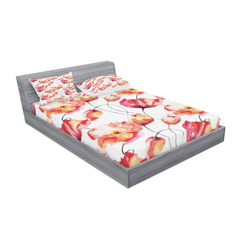 Microfiber Floral Sheet Set, Full Sheet + Fitted Sheet + 2 Pillowcases