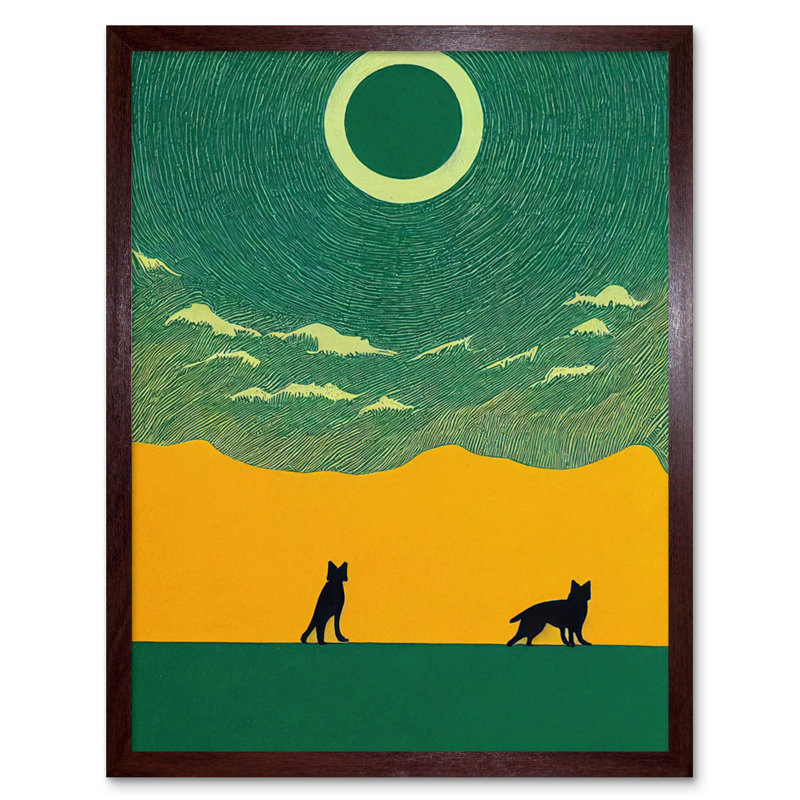 Abstract Wolves Minimalist Surreal Sky - Print, 25.9cm H x 20.6cm W x 1.5cm D, Brown Framed Unframed