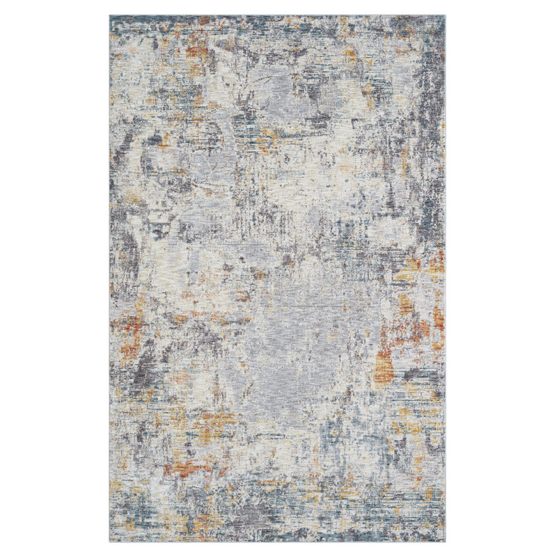 Celso Modern Abstract Performance Area Rug in Gray/Brown, Rectangle 10' x 14'