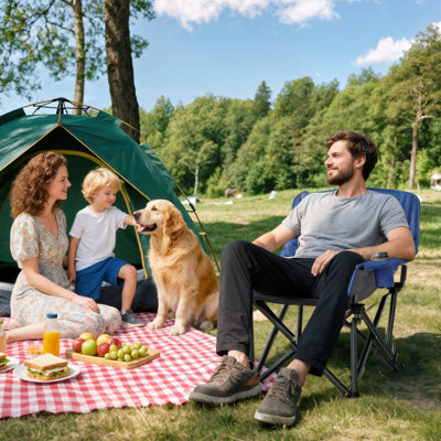 Padded Camping Chair for Adults, Portable Folding Camping Chair with Side Pockets, Cup Holders, and Carry Bag, Outdoor Camp Chair for Backyard, Fishin by Arlmont & Co.