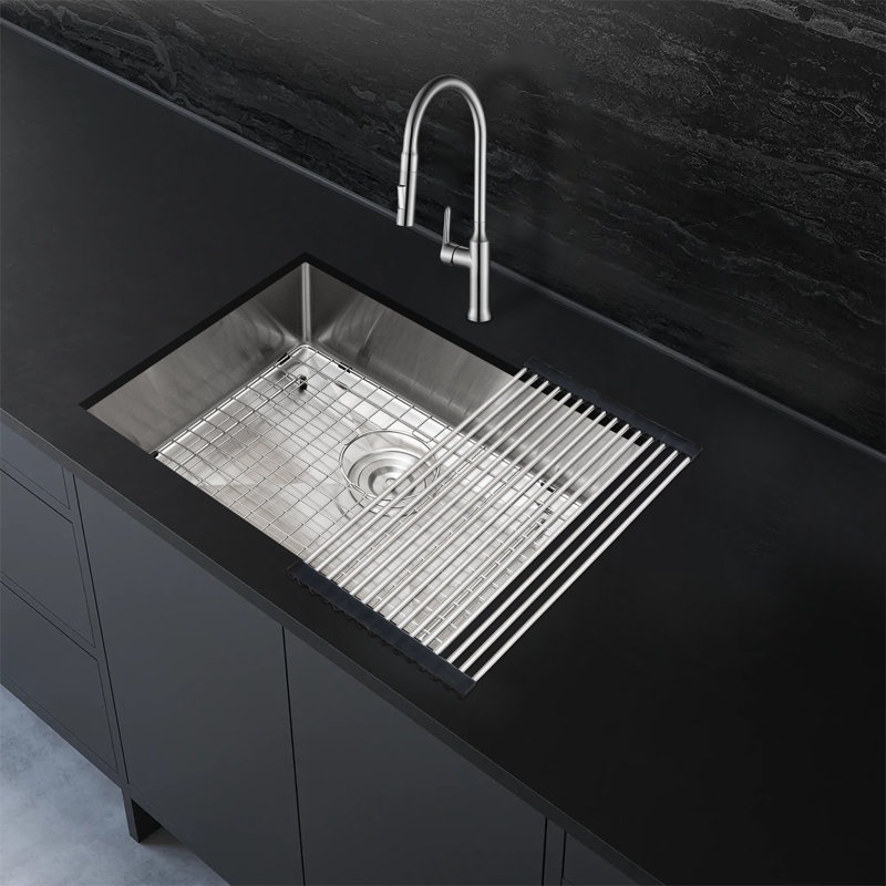 KBFmore Bowl Stainless Steel Kitchen Sink with Accessories, 23"L x 18"W x 5.5"H - Single Bowl, 4 Piece