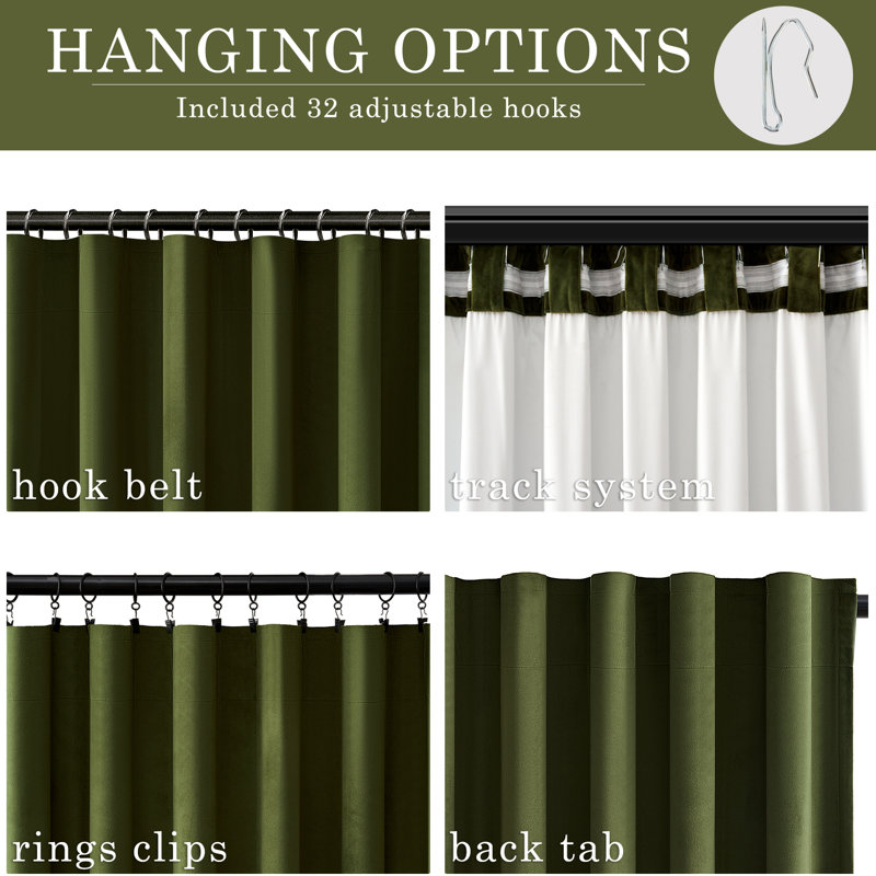 Alicea Velvet 100% Blackout Thermal Curtain Panel , 52" W x 96" L, Olive Green