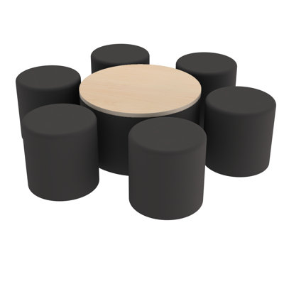 Pro Series Dry-Erase 30" Round Ottoman Table with Round 18" H Seating, 7-Piece Set