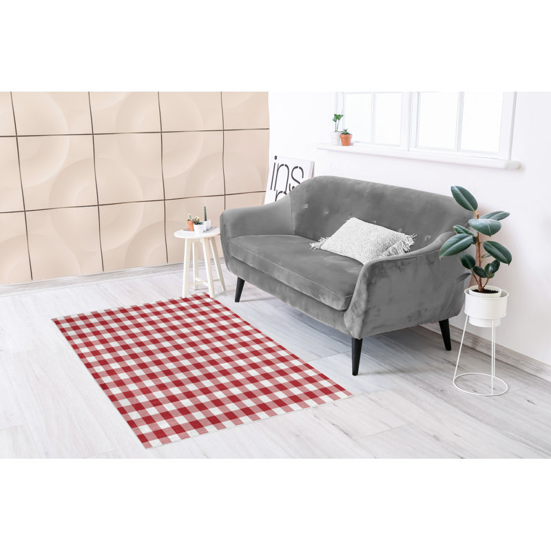 Tapis rouge / blanc Chekered, Rectangle, de 3 pi 11 po x 5 pi 10 po