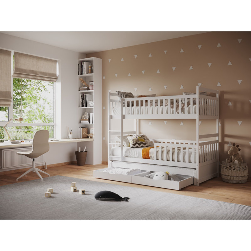 Elvis Bunk Bed with Trundle and Drawers White, White