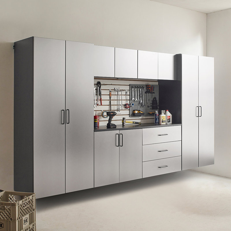 Rangement mural en métal Series - l 32 po x H 28 po x P 20 po, gris métallique, compartiments, chaleur et eau, reliure à bord robuste P 20 po, monté sur armoire, lisse