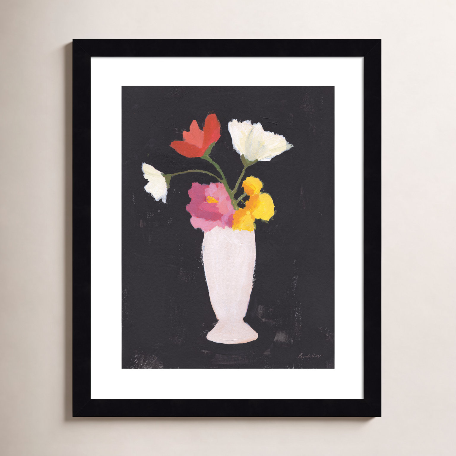 "Floral on Black I" Print by Pamela M., Black, 17" H x 14" W x 1" D