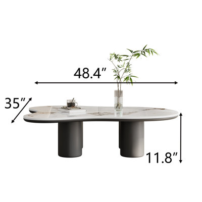 Table basse 48 po en forme de nuage à pieds noirs et blancs, table basse luxueuse en pierre frittée