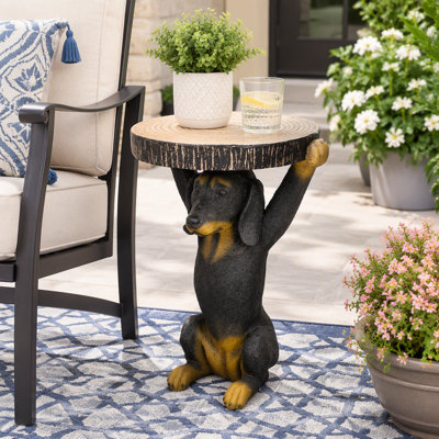 Table d'appoint piédestal Chien Noir Peint à la Main, Tabouret Sculpture MGO, Élément intérieur/extérieur