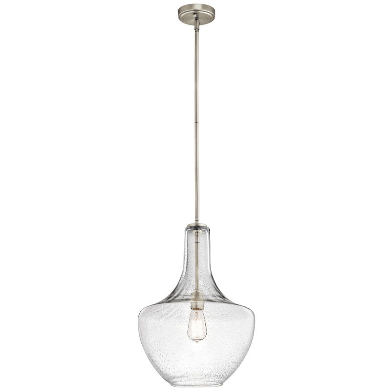 Moten 1 - Light Single Pendant, Seeded Glass, 20" H x 13.75" W x 13.75" D, Brushed Nickel