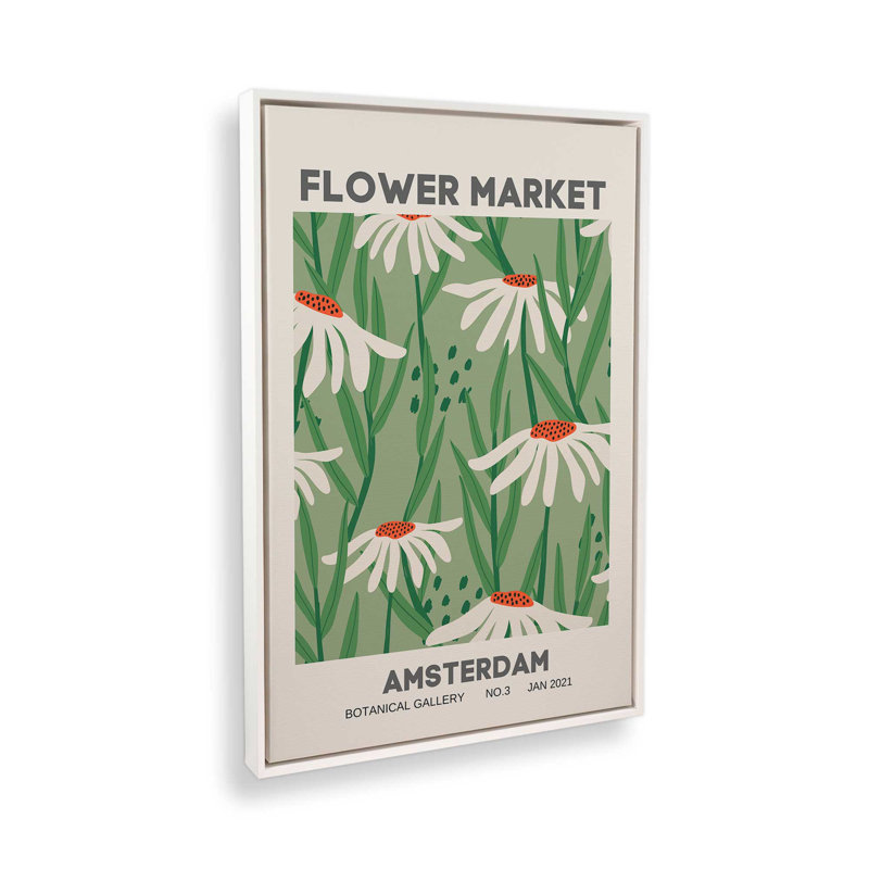 Toile roulée rétro Amsterdam Flower Market, H 18,75 po x l 12,75 po x P 1,75 po, Cadre flottant blanc opaque