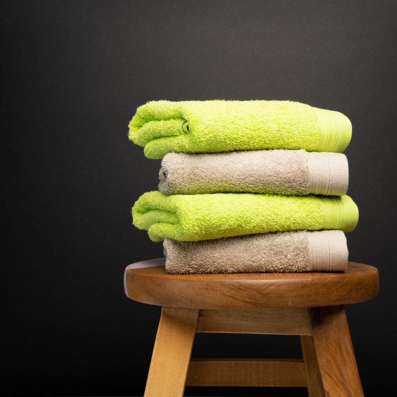 Ensemble de serviettes essuie-mains 100% coton 4 pièces Kendra, Vert pomme / sable, 4