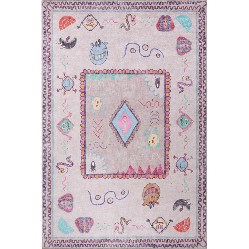 Tapis rose tissé pour chambre d'enfant, Rectangle 3 pi 10 po x 5 pi 3 po