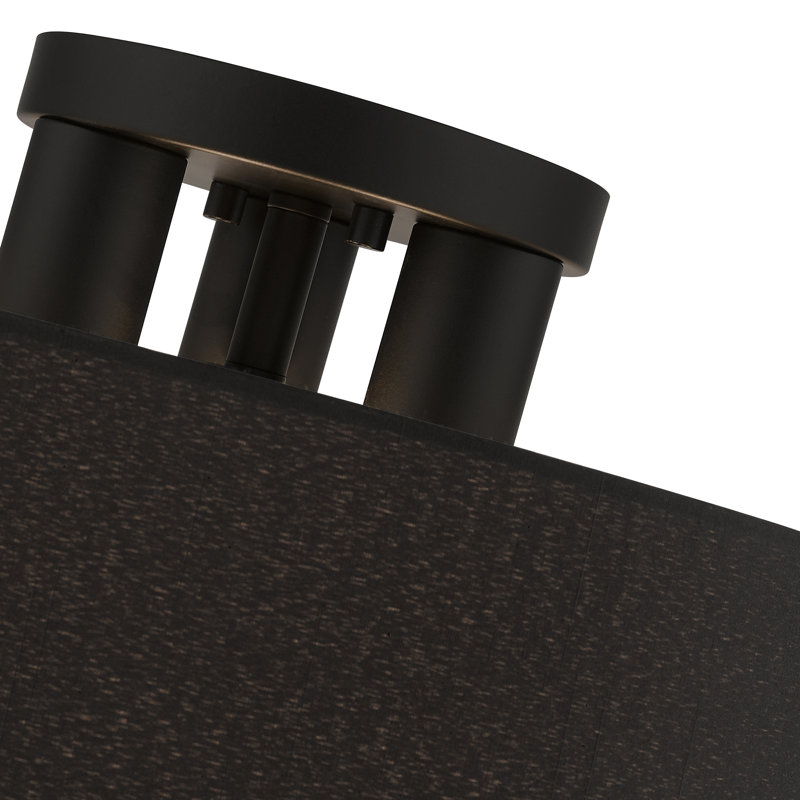 Bhagipuri Linen Blend Semi Flush Mount, Black, 8.75" H x 15" W x 15" D, Black