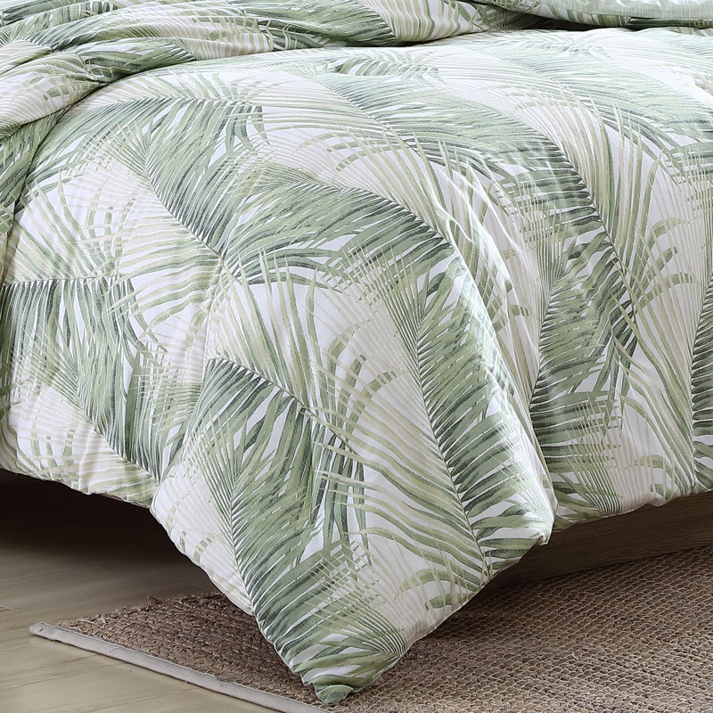 Ensemble d'édredon réversible en coton vert 5 pièces Tommy Bahama Kauai, Édredon grand, 2 taies décoratives et 2 coussins