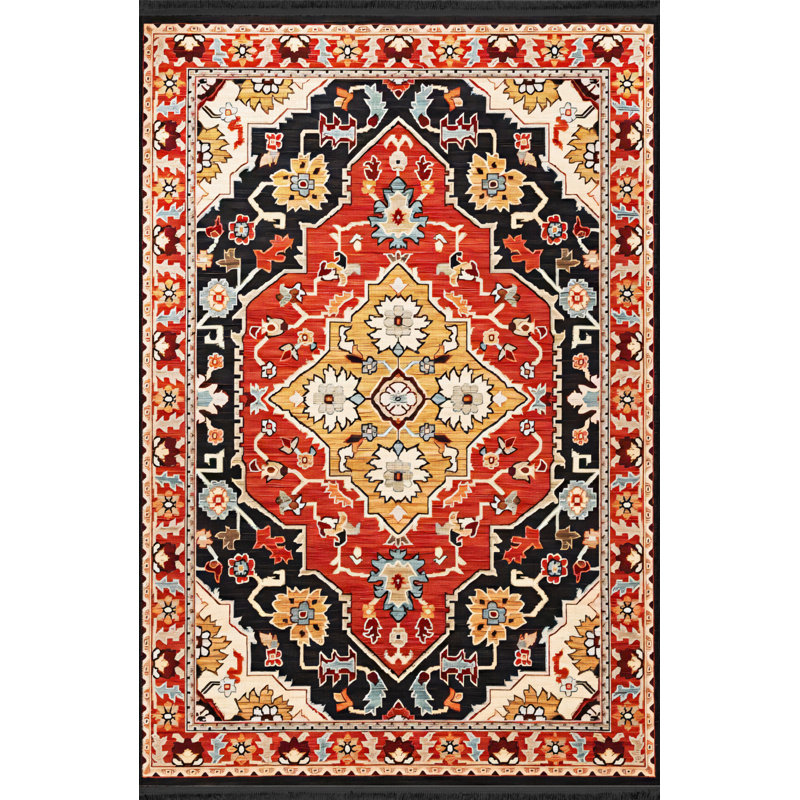 Tapis rouge en polypropylène à imprimé numérique Wawro, Rectangle 3 pi 4 po x 5 pi