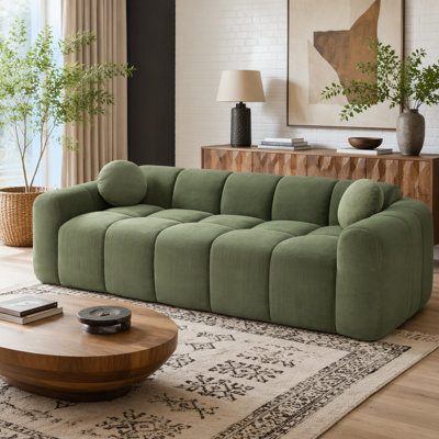Canapé de compression Cloud Puff, 3 places de 250 cm avec 2 coussins, en velours côtelé, idéal pour le salon, l'appartement et le studio.