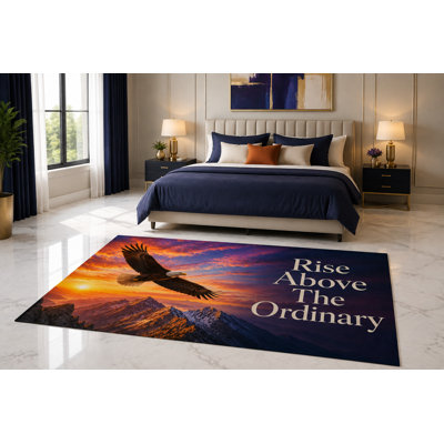 "Ultra Thin" 5' x 7' Soaring Eagle Rise Above the Ordinary Area Rug for Kids Room, Bedroom, Living Room and Home Office, Soft Low Pile Carpet with Non-Slip Silicone Backing