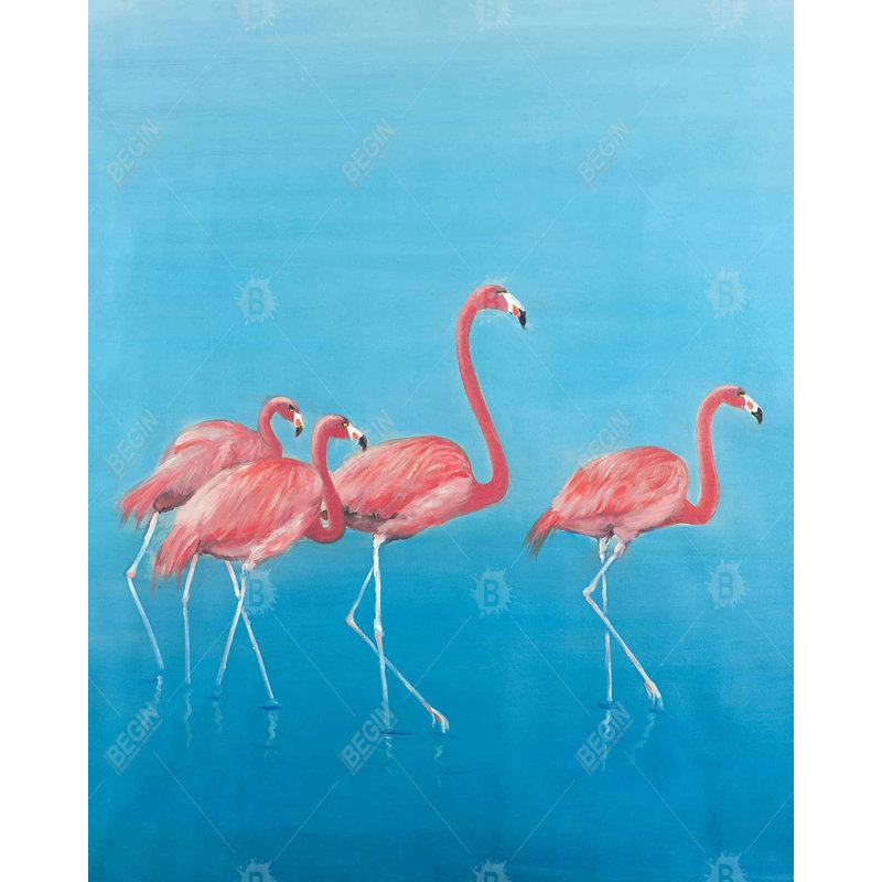 "Quatre flamants roses" sur toile