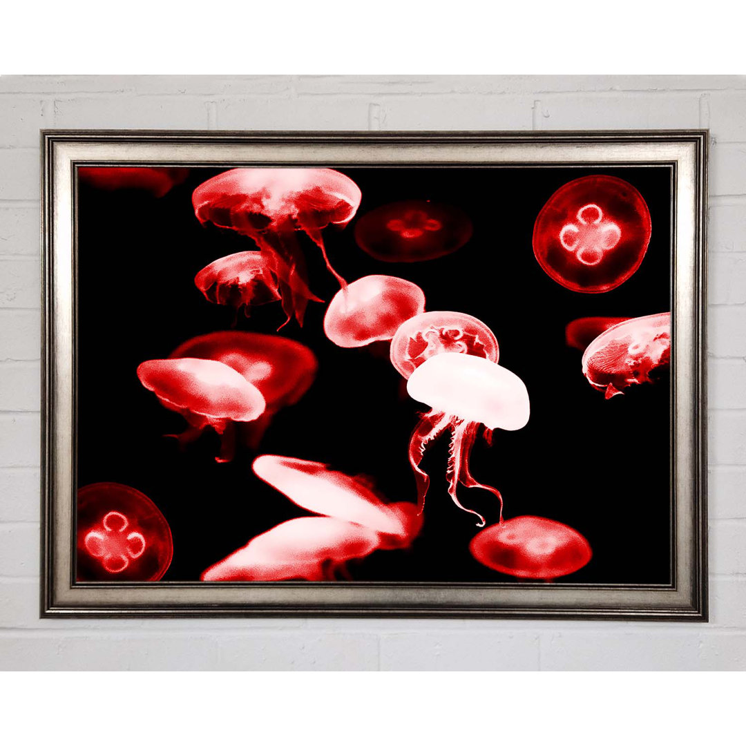 Gerahmtes Leinwandbild Red Neon Jellyfish