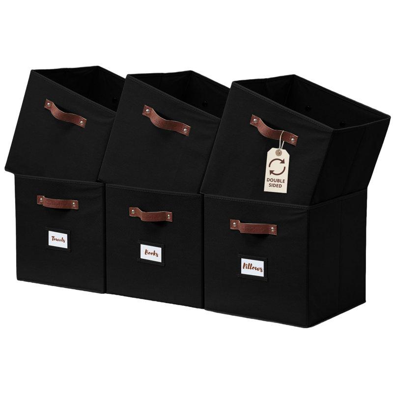DECOMOMO Storage Bins, Cube Storage Bin with Labels, Fabric Storage Cubes for Shelves (10.5" x 11" / 6pcs, Black), Black