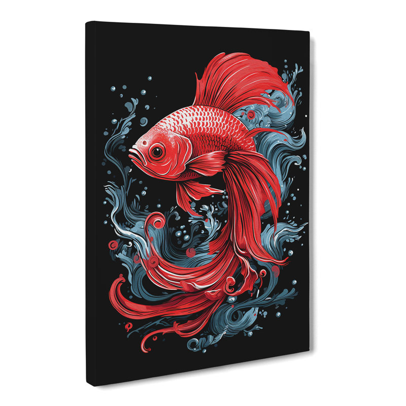 Siamese Fighting Fish Line - Wrapped Canvas Print, 76cm H x 50cm W x 3cm D