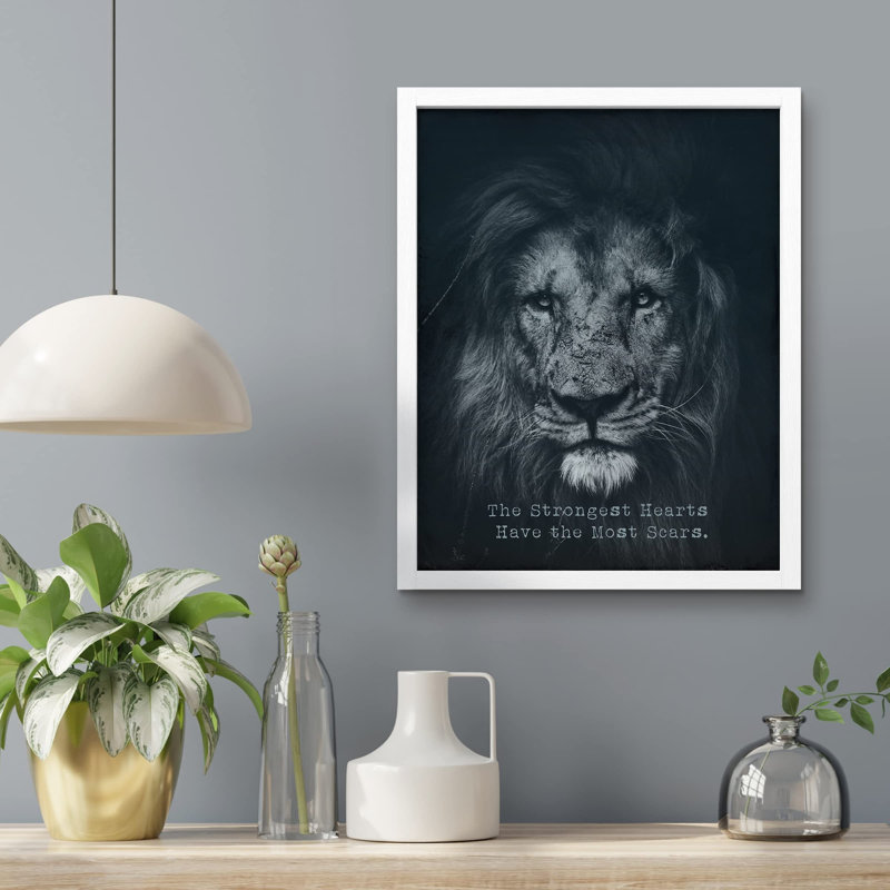 «Strongest Heart Brave Inspirational Lone Lion King» sur papier, Blanc, H 10 po x l 8 po
