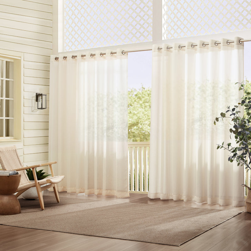Panneau de rideau simple diaphane avec œillets pour l'intérieur et l'extérieur Prins, L 114 po x L 84 po, Ivoire