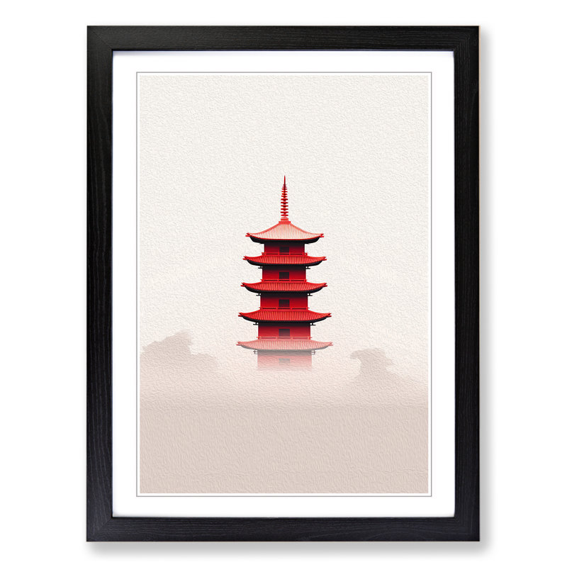 Pagoda Minimalism 1 Piece Single Picture Frame Wall Art, 64cm H x 46cm W x 2" D, Black Framed