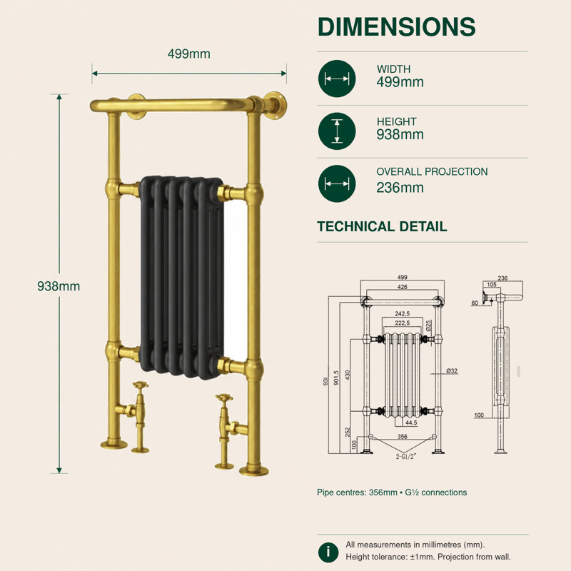 Traditional Towel Rail Heated Towel Rails, Black/Gold