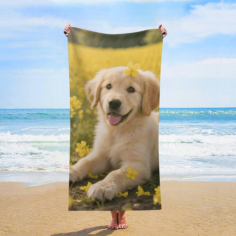 Serviette de plage en microfibre à séchage rapide pour chien mignon, 36 x 72 po
