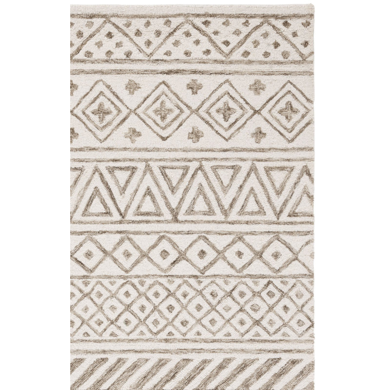 Metro Hand Tufted Wool/Cotton/Latex Geometric Rug in Ivory/Sage, Rectangle 3' x 5'