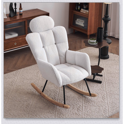 Fauteuil berçant et oscillant rembourré en tissu avec siège rembourré, dossier haut et coussin Teddy
