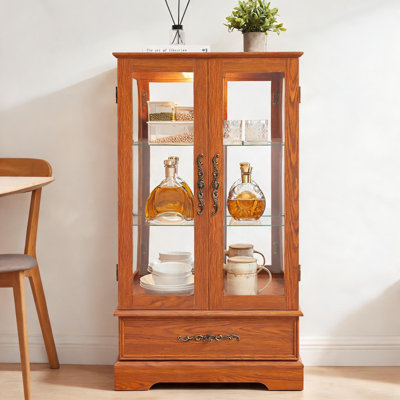Lighted Curio Display Cabinet Storage Display Dark Oak MDF Frame with Adjustable Glass Shelves