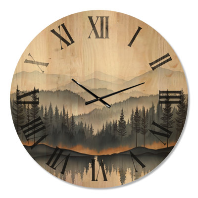 Horloge murale Golden Mist Pine Forest III - Lake House, imprimée sur bois
