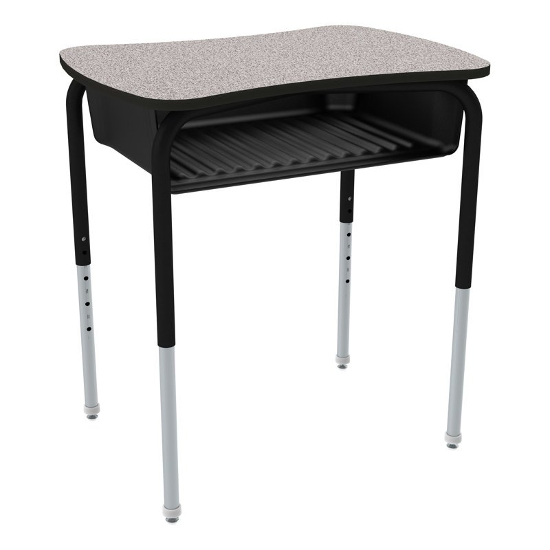 Bureau d'école à hauteur ajustable avec nœud papillon et boîte à livres en plastique, Gris nebula, Noir