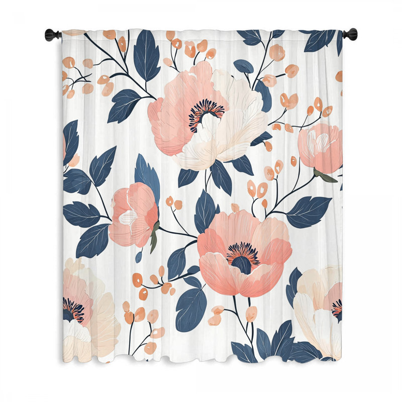 Botanical Blooms Window Curtains, Floral Blockout & Sheer Curtains - 1 Panel, 50" W x 84" L