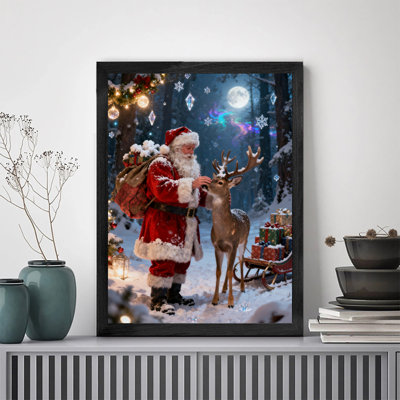Père Noël rétro noir encadré avec art mural de style rétro