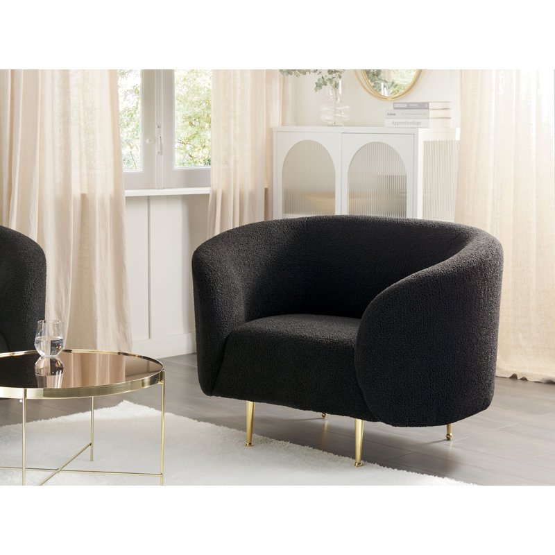 Jenkin Upholstered Barrel Chair, Black, Gold