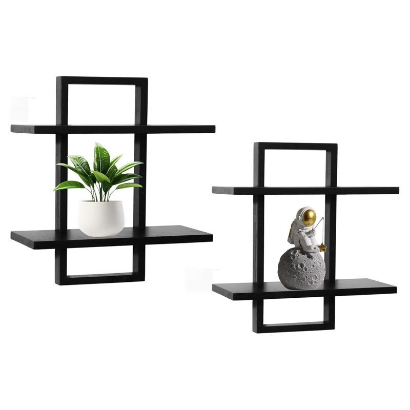 Floating Shelves For Wall, Set Of 2 Modern Wooden Display Shelves, Decorative Hanging Storage For Plants, Photos, And Decor