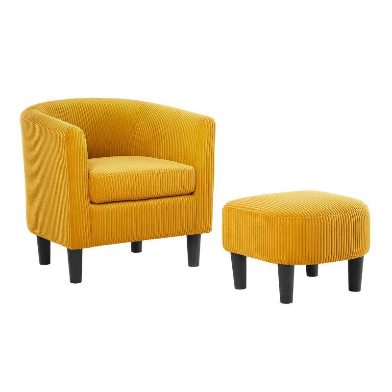 Upholstered Chair With Ottoman, Yellow Corduroy 1