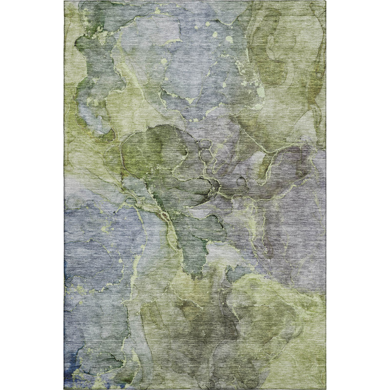 Tapis olive Prisco lavable à la machine de qualité supérieure, Rectangle 5 pi x 7 pi 6 po
