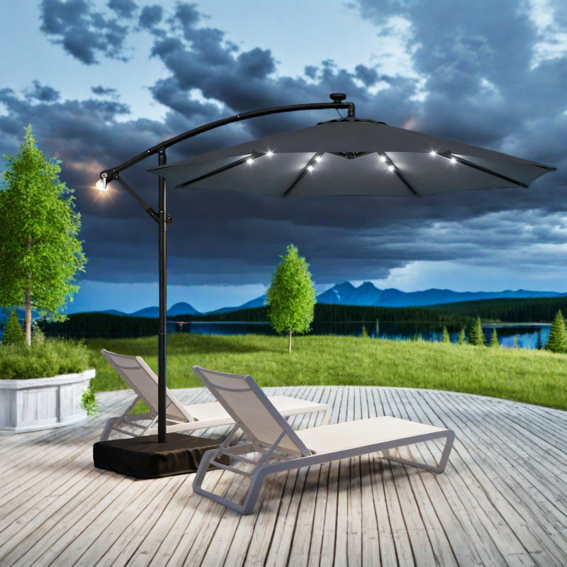 Parasol de patio en porte-à-faux moderne, structure en acier, abat-jour réglable pour les repas en plein air