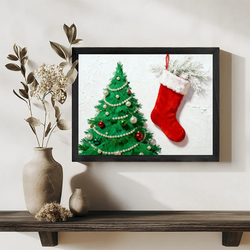 Art mural de chaussettes et de chaussettes de Noël rétro noires encadrées, H 9 po x l 11 po